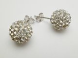 925 Silver 10mm White Crystal Ball Post Earring