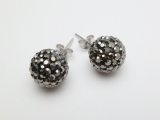 925 Silver 10mm Black Crystal Ball Post Earring