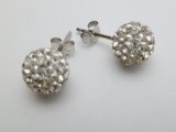 925 Silver 8mm White Crystal Ball Post Earring