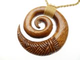 50mm Natural Koa Wood Carved Spiral w/ Adjustable Brown Cord