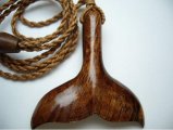 Natural Koa Wood Whale Tail w/ Adjustable Brown Cord, 6pcs/bag