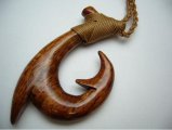 Natural Koa Wood Fish Hook w/ Adjustable Brown Cord, 6pcs/bag