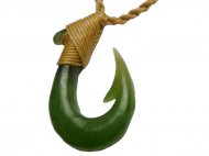 Green Jade Carved Fishhook on Adjustable Hemp Cord