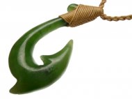 Green Jade Carved Fishhook on Adjustable Hemp Cord