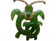 Green Jade Carved Double Turtle on Adjustable Hemp Cord