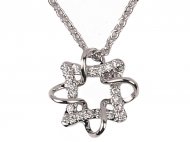 Crystal Ribbon Wreath on 18" Bass Chain Rhodium Plated Necklace
