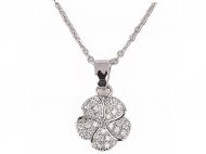 Crystal Plumeria on 18" Bass Chain Rhodium Plated Necklace