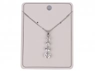 Round Crystal Drop on 18" Bass Chain Rhodium Plated Necklace