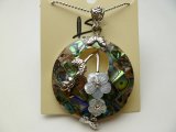 Abalone Shell Flower Pendant /w 18" Metal Ball Chain