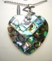 40mm Abalone Shell Heart Shape Mosaic Pendant BallChain Necklace