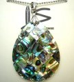 40mm Teardrop Abalone Shell Mosaic Pendant Ball Chain Necklace