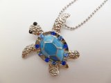 Light Blue Turtle w/ Dark Blue CZ Crystal Pendant w/ Ball Chain