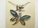 35x25mm Abalone Butterfly Pendant w/18" Metal Ball Chain