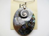50x40mm Oval Abalone Shell Pendant w/18" Metal Ball Chain
