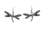 Abalone Shell Dragonfly CZ Dangling Earrings
