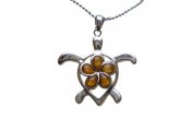 30mm Koa Wood Turtle w/ Flower Pendant on Ball Chain 18"