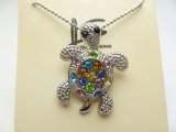 30mm Multi Color-C.Z. Crystal Stone Turtle Pendant w/Ball Chain