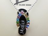 23mm Black Fashion Slipper “Maui” w/ C.Z Stone w/ Ball Chain