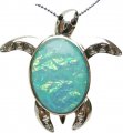 50x55mm Marble Light Blue Glass Turtle Necklace w/ Ball Chain