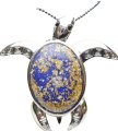 50x55mm Dark Blue w/ Gold Glass Turtle Necklace w/ Ball Chain