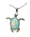 28x25mm Marble Light Blue Glass Turtle Necklace w/ Ball Chain