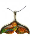 47x37mm Rainbow Marble Glass Whale Tail Necklace w/ Ball Chain