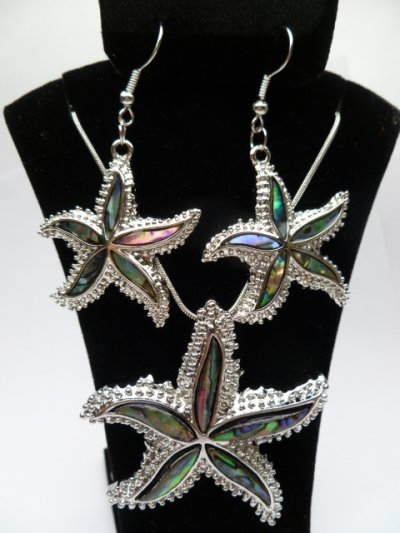 Abalone Shell Star Fish Necklace and Earring Set