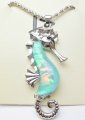 Light Blue Big Glass Seahorse w/ Chain Necklace 18"