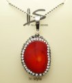 Red Coral w/ Crystal Bead Pendant Necklace 18"