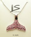Hot Pink Crystal Whale Tail Necklace 18"