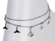 Crystal & Whale Tail Charms Anklets, MOQ-6