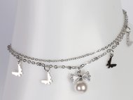 Butterfly & Pearl Charms Anklets, MOQ-6