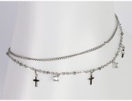 Crystal & Cross Charms Anklets, MOQ-6