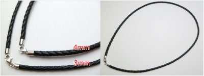 (18") 4.0mm Black Genuine Braided Leather w/ 925 Silver Claps