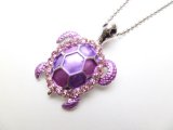 Purple Turtle w/ Purple cz Crystal Pendant w/ Metal Ball Chain