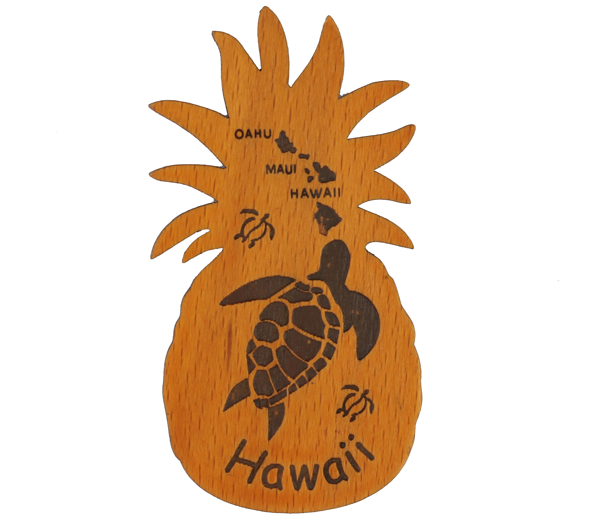 "Hawaii" Turtle, Plumeria & Island Map Pineapple Shape Magnet 8x - Click Image to Close