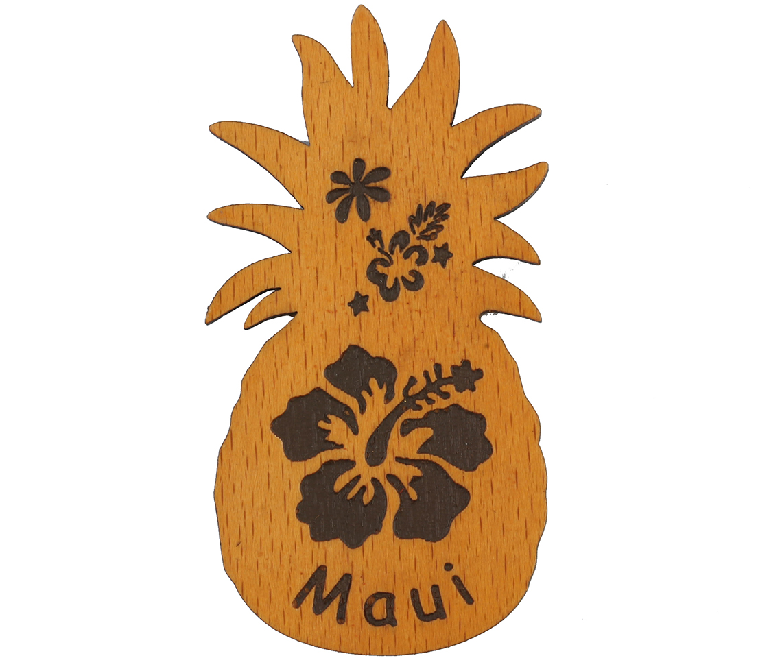 "Maui" Hibiscus Pineapple Shape Magnet 8x4cm