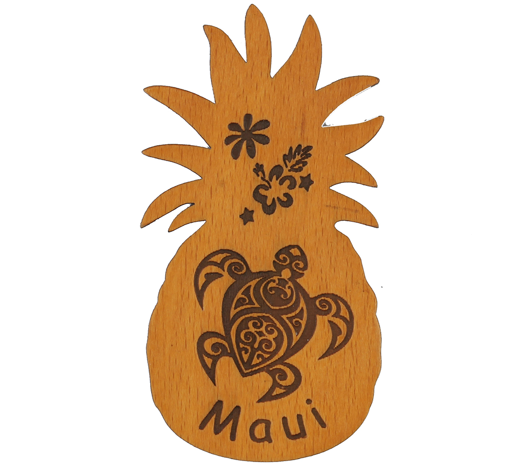 "Maui" Tribal Sea Turtle Pineapple Shape Magnet 8x4cm