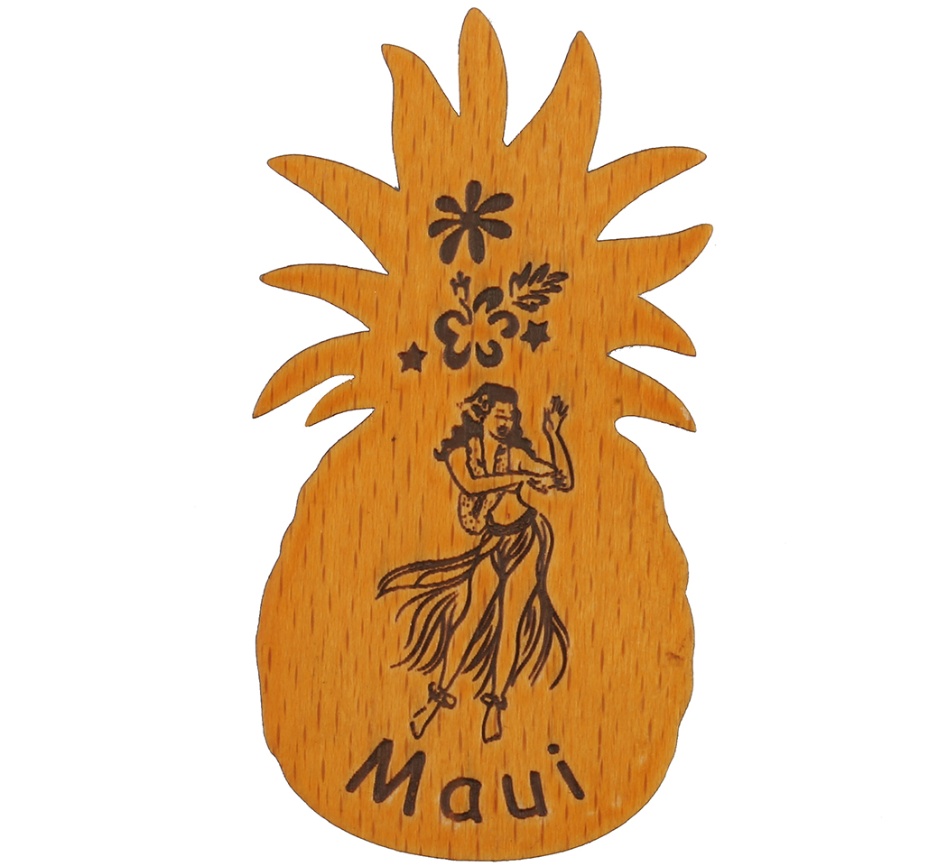 "Maui" Hula Dancer Pineapple Shape Magnet 8x4cm - Click Image to Close