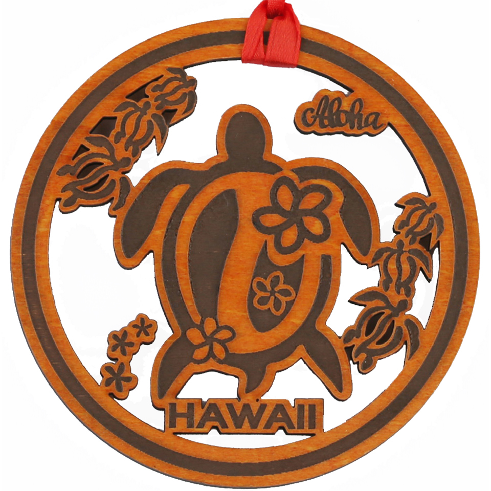 "Hawaii" Sea Turtle Wood Cut Ornament / Coaster 10X10X0.5cm