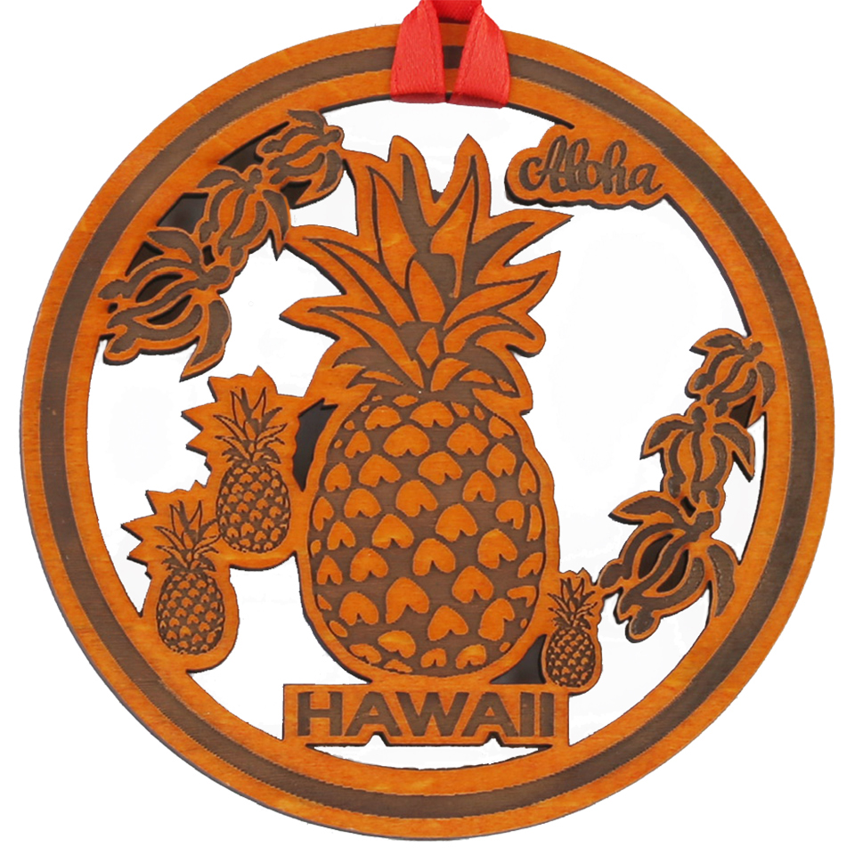 "Hawaii" Pineapple Turtle Wood Cut Ornament/Coaster 10X10X0.5cm