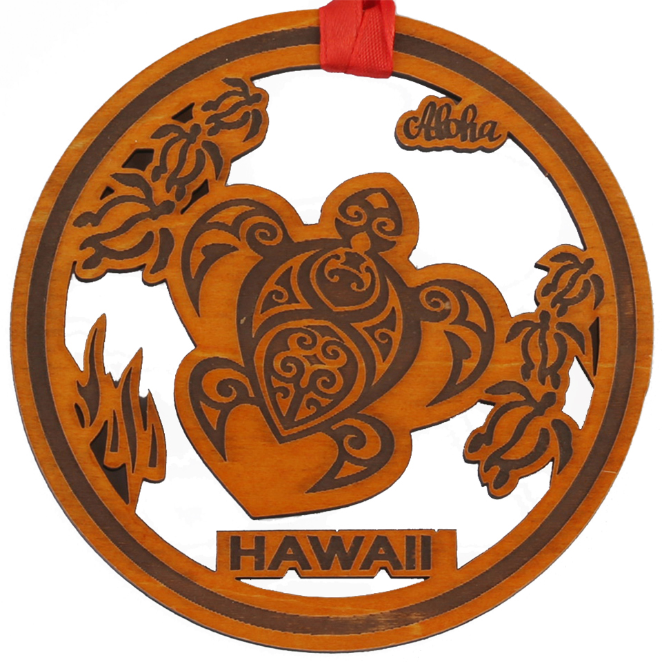 "Hawaii" Tribal Turtle Wood Cut Ornament / Coaster 10X10X0.5cm