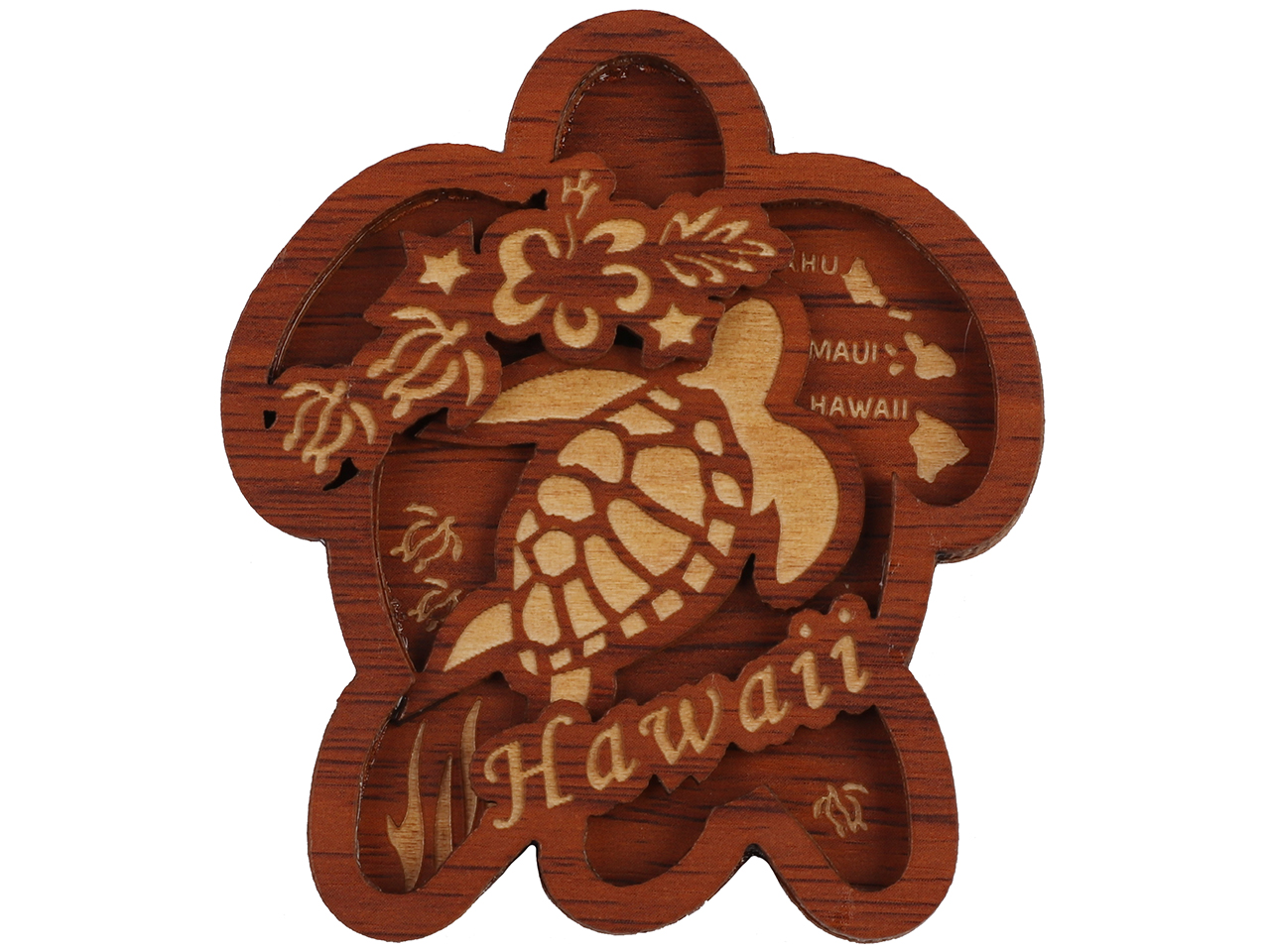 "Hawaii" Sea Turtle Shape Wood Carved Magnet