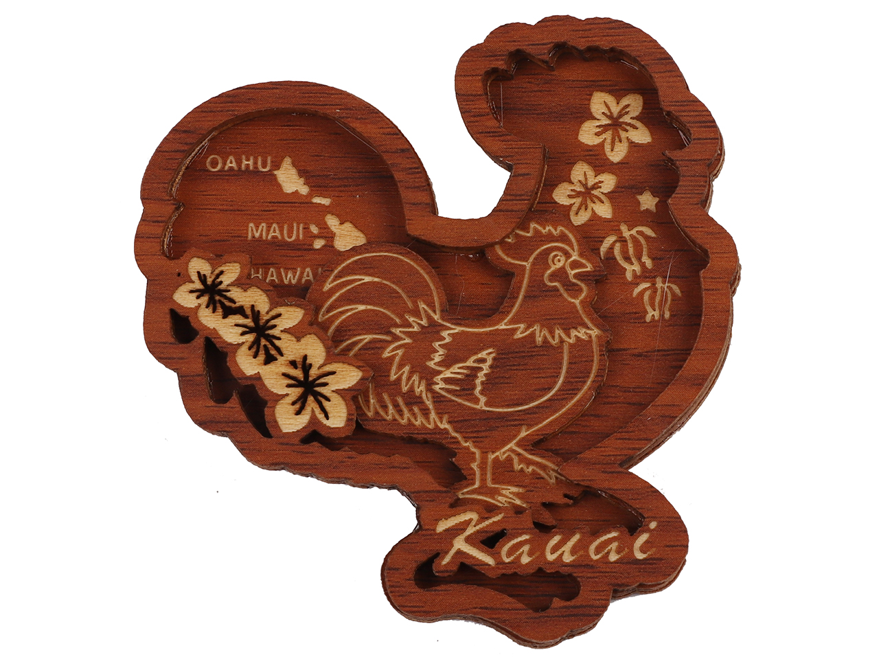 "Kauai" Rooster Shaped Rooster Wood Carved Magnet