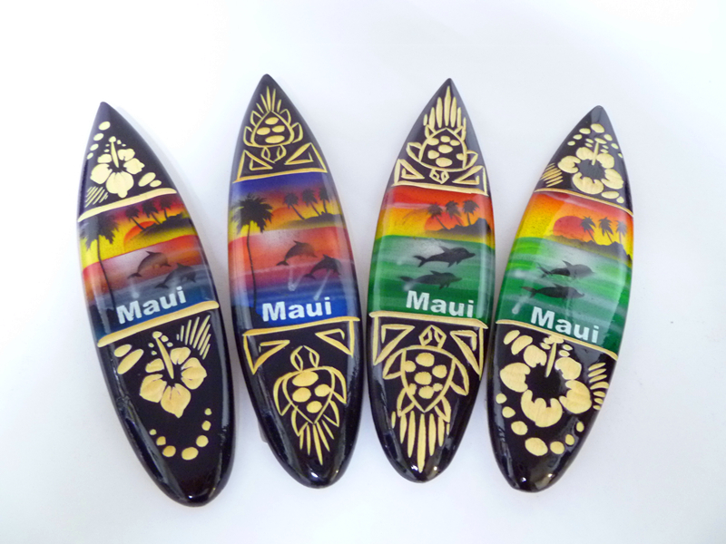 "Maui" Airbrushed 12cm Assorted Wood Craved Surfboard Magnet