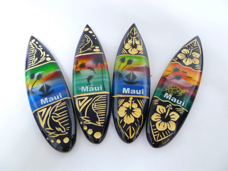 "Maui" Airbrushed 12cm Assorted Wood Craved Surfboard Magnet