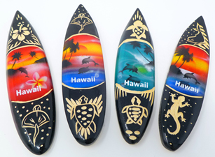 "Hawaii" Airbrushed 12cm Assorted Wood Carved Surfboard Magnet