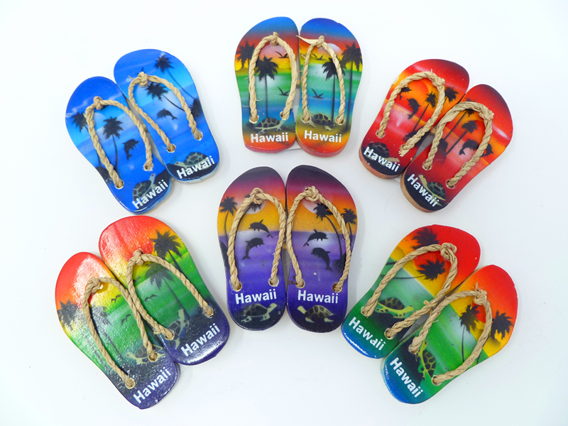 "Hawaii" Airbrushed Assorted Wood Craved Sandal Magnet