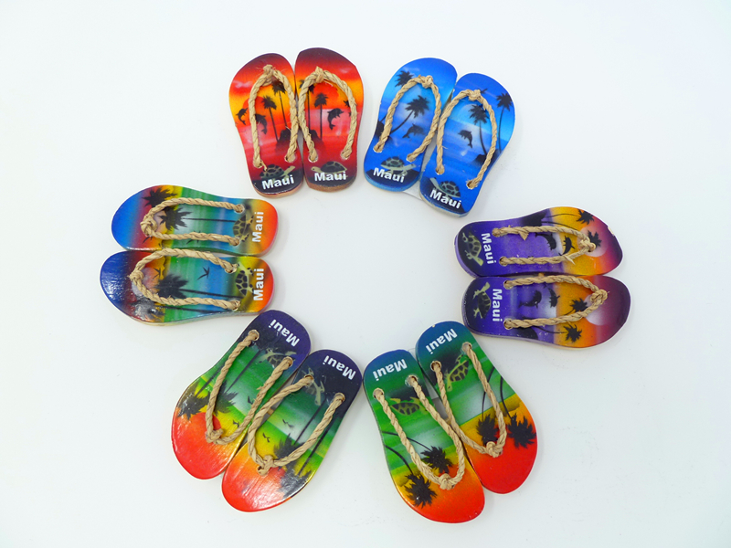 "Maui" Airbrushed Assorted Wood Craved Sandal Magnet