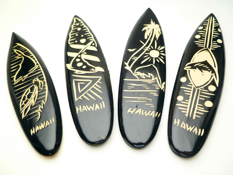 "Hawaii" Dolphin 12cm Assorted Wood Carved Surfboard Magnet